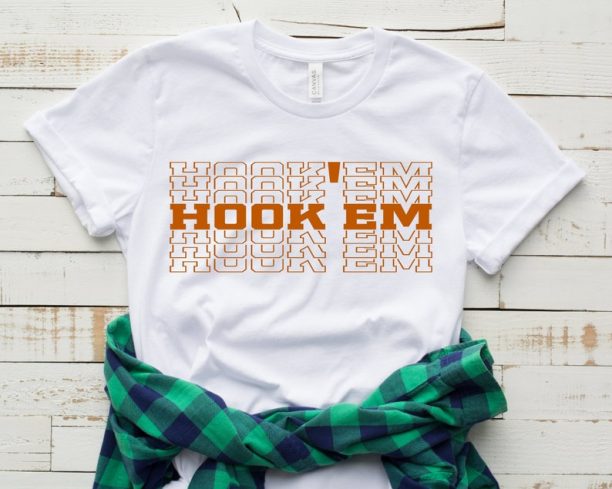 HOOK'EM Unisex T-shirt, Mirror Font, Retro Shirt, University Bulk Shirt, Longhorn Dress, Horns T-Shirt, Football Shirt