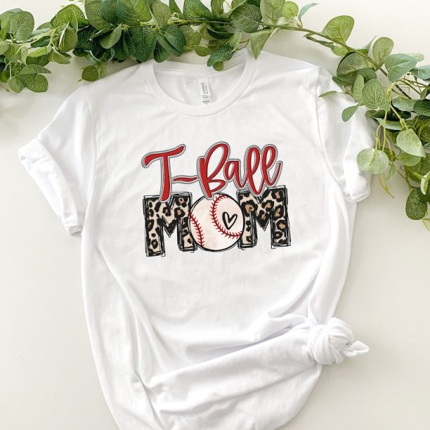 Tee Ball Mom Shirt, T-Ball Mom Leopard Print Bleached Distressed Shirt, Cute Trendy Shirt for Tee Ball Mom