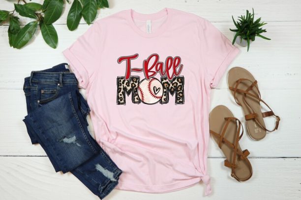 Tee Ball Mom Shirt, T-Ball Mom Leopard Print Bleached Distressed Shirt, Cute Trendy Shirt for Tee Ball Mom