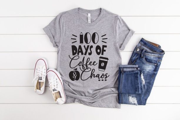 100 Days of Coffee Shirt, Chaos Teacher Shirt , 100th Day Of School Teacher Shirt, Back to School Shirt, Teacher Shirt