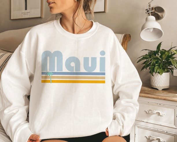 Maui, Hawaii Sweatshirt - Retro Palm Tree Adult Unisex Crewneck Maui Sweatshirt