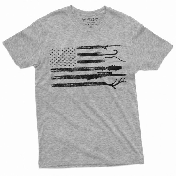 Hunting and Fishing Flag Shirt American Flag Shirt Hunting Tee Fishing Shirt Hunting Lover Gift USA Fishing T-Shirt