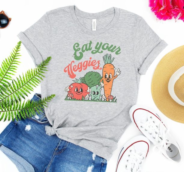 Eat Your Veggies Retro Graphic Shirt | Vegan Shirt | Farmers Market Vegetable Shirt | 12105