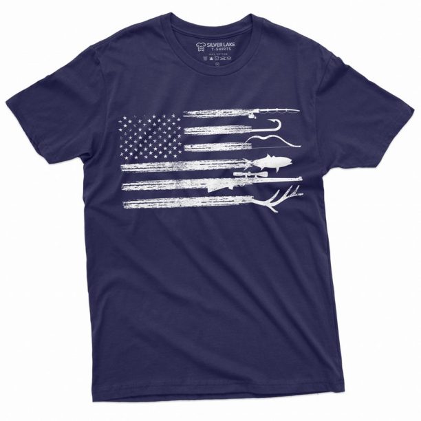 Hunting and Fishing Flag Shirt American Flag Shirt Hunting Tee Fishing Shirt Hunting Lover Gift USA Fishing T-Shirt