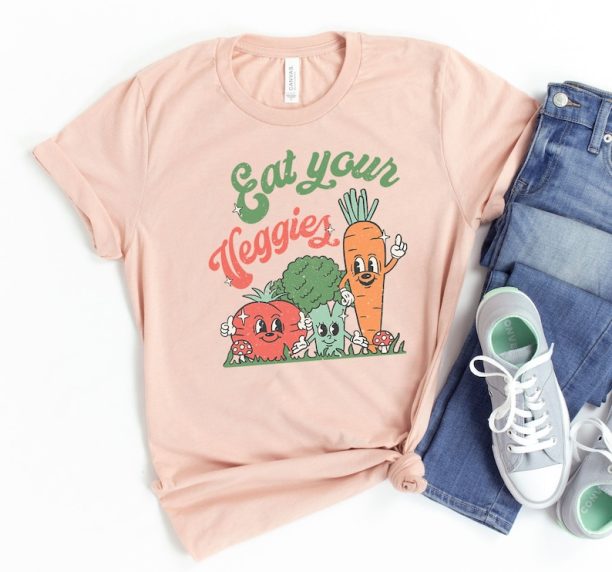 Eat Your Veggies Retro Graphic Shirt | Vegan Shirt | Farmers Market Vegetable Shirt | 12105