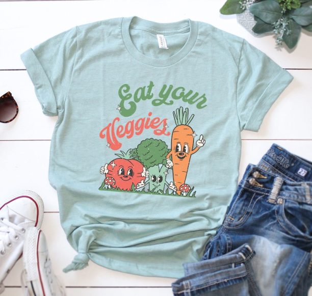 Eat Your Veggies Retro Graphic Shirt | Vegan Shirt | Farmers Market Vegetable Shirt | 12105