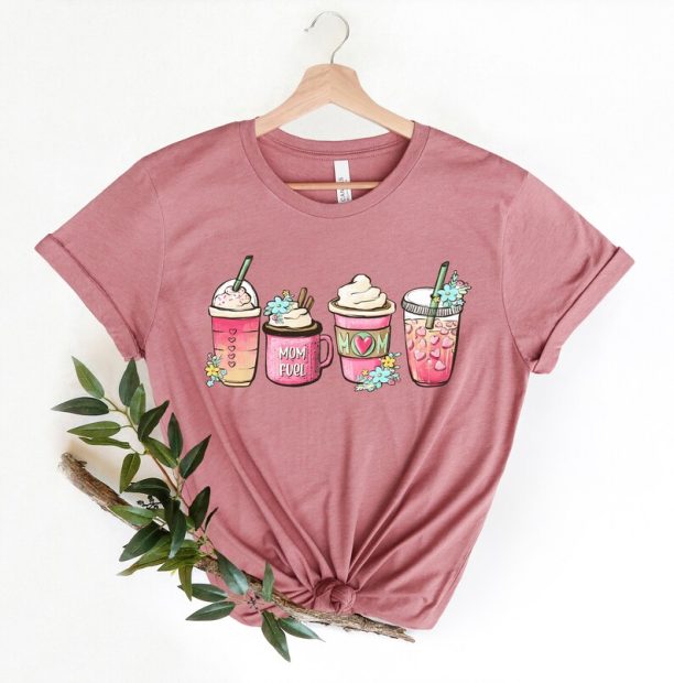 Mom Fuel T-Shirt,Mother's Day Shirt,Mom Life Shirts,Mama Latte Tee,New Mom Gift,Coffee Shirts,Funny Iced Latte coffee lover Gift for Her,Mom