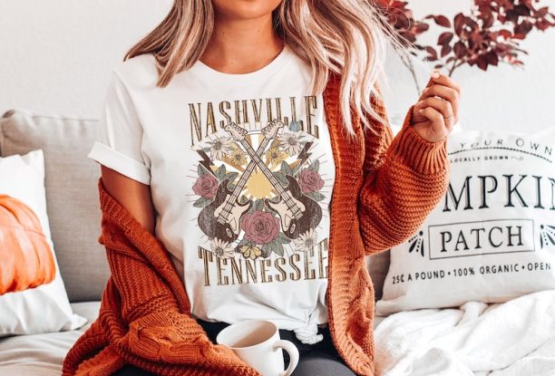 Nashville Tennessee Guitar Shirt | Nashville Floral Guitar Shirt | Girls Trip To Nashville Shirts