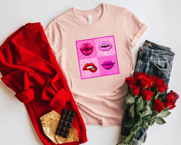 Lip Kiss Shirt, 4 Lip Kiss Shirt, Valentines Day Shirt, Gift for Valentine's Day, Lip Kiss Tee, Valentine Tee, Lip Tee, Pink Lip, Red Lip,