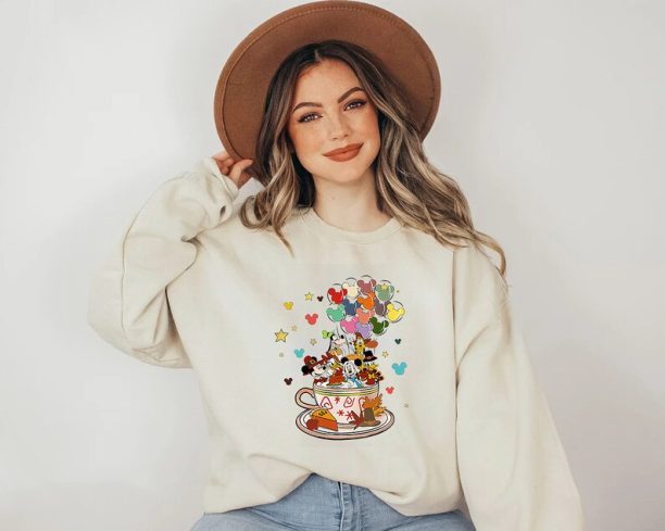 Disney Teacup Thanksgiving Sweatshirt, Mickey and Friend Turkey Sweater, Disney Balloons Thankful Sweater