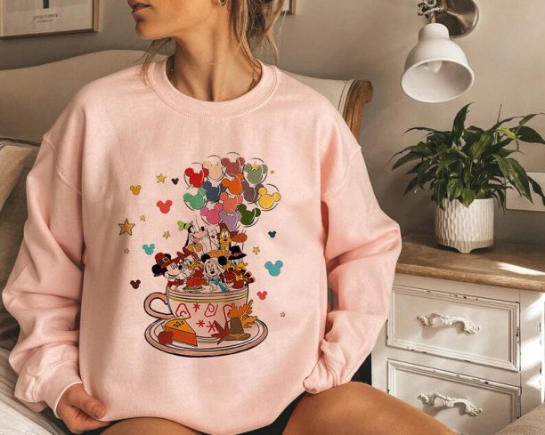 Disney Teacup Thanksgiving Sweatshirt, Mickey and Friend Turkey Sweater, Disney Balloons Thankful Sweater