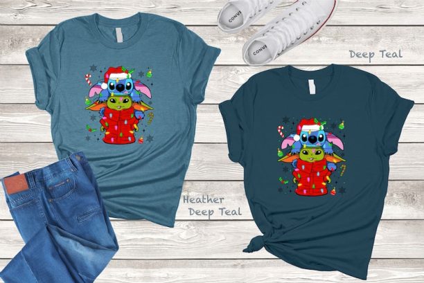 Christmas Baby Yoda and Stitch, Disney Christmas Shirts, Disneyworld Family Shirts, Merry Christmas Shirt