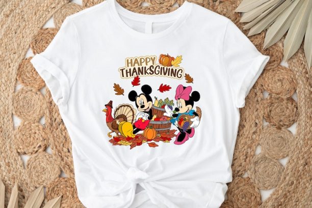 Mickey and Minnie Happy Thanksgiving Shirt, Mickey and Minnie Mouse Shirt, Thanksgiving Disney Shirt