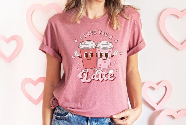 Retro Valentines Day Shirt,Valentines Day Shirts For Woman,Latte Valentine Shirt,Valentines Day Gift,Valentines Coffee Lover Gift,Donut