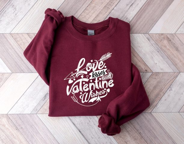 Love Kisses Valentine Wishes Sweatshirt, Love Sweatshirt, Winter Sweatshirt, Women Valentine Shirt, Woman Gift