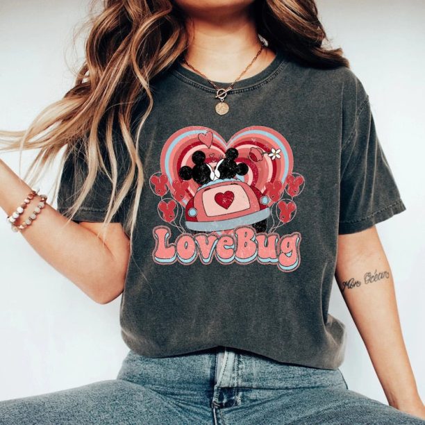 Vintage Mickey Minnie Love Bug Valentine Comfort Colors Shirt, Retro Disney Valentine Shirt, Disney Valentines Day Shirt