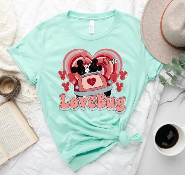 Vintage Mickey Minnie Love Bug Valentine Comfort Colors Shirt, Retro Disney Valentine Shirt, Disney Valentines Day Shirt