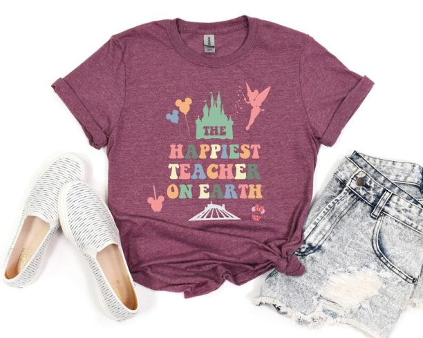 Disney The Happiest Teacher On Earth Shirt, Vintage Disney Castle Teacher Shirt, Teacher Appreciation Tee