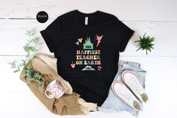 Disney The Happiest Teacher On Earth Shirt, Vintage Disney Castle Teacher Shirt, Teacher Appreciation Tee