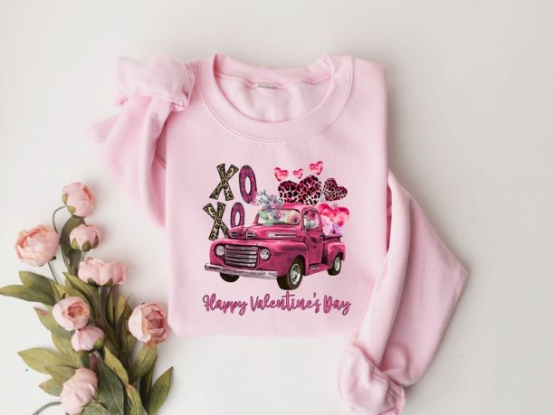 Valentine Truck Sweatshirt,Xoxo Valentines Day Shirts For Woman,Heart Shirt,Cute Valentine Shirt,Valentines Day Gift,Valentines Gift