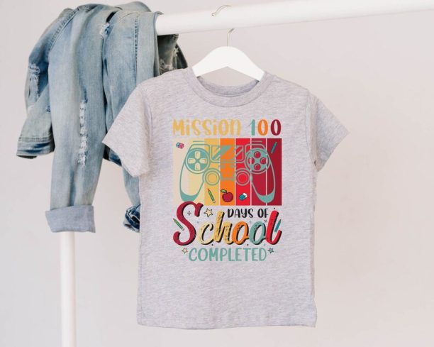 Mission 100 Days of School Completed T-Shirt,Gift for Kids,100th Day Of School ,Hundredth Day Shirt,Mission 100 Days