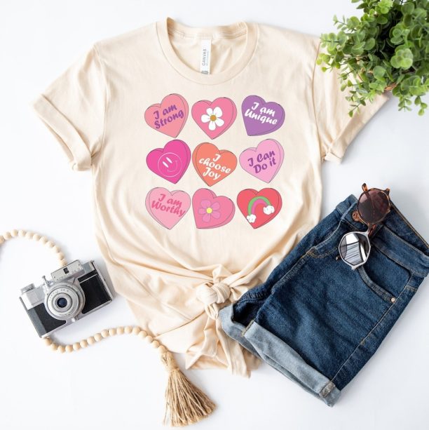 Positive Affirmations shirt, Candy Heart tshirt, Valentines Day tee, Conversation Hearts, Valentines Shirt for teachers,