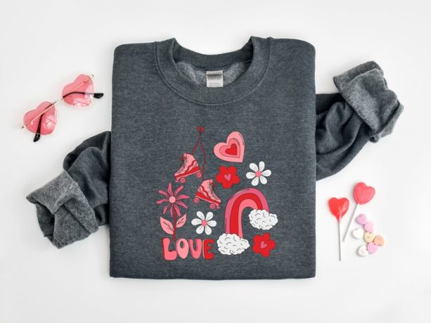 Retro Valentines Shirt, Vintage Valentine Sweatshirt, Happy Valentines Day,Gift For Girlfriend,Skateboard Shirt,Rocker Girl, Valentines Gift