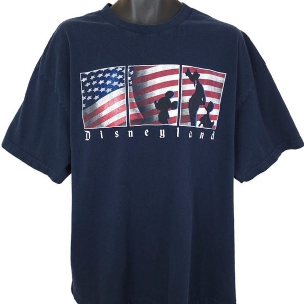 Disneyland American Flag T Shirt Vintage 2000s Y2K Mickey Mouse Goofy Donald Mens