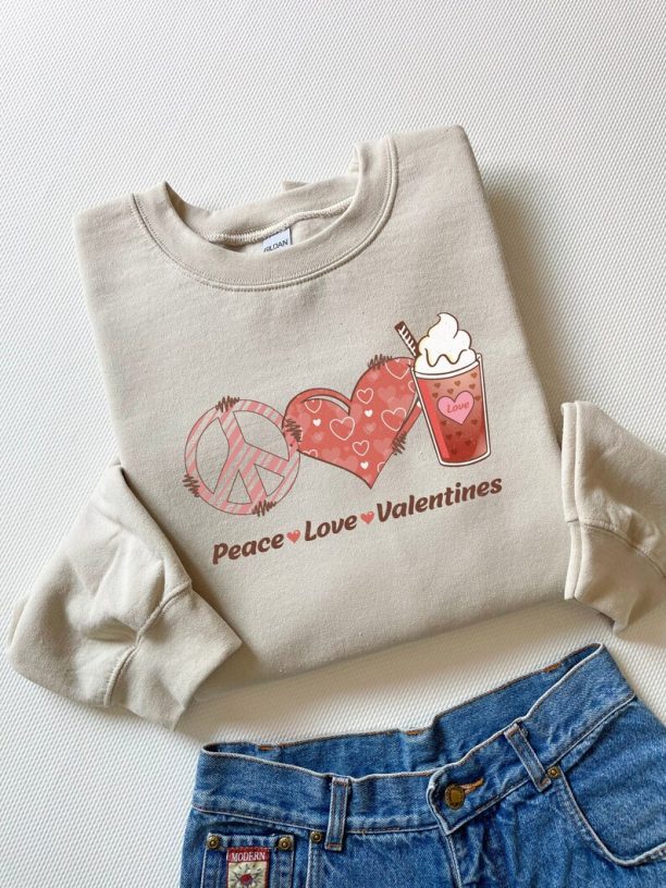 Peace Love Valentines Sweatshirt, Heart Sweatshirt, Valentine Shirt, Love Shirt, Funny Sweatshirt, Vintage Valentine, Gift For Woman