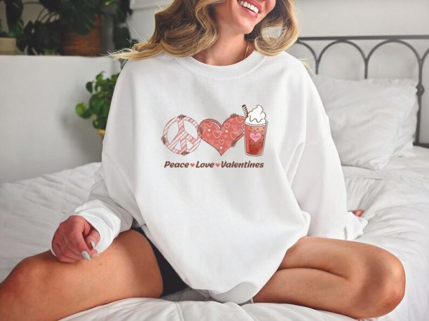 Peace Love Valentines Sweatshirt, Heart Sweatshirt, Valentine Shirt, Love Shirt, Funny Sweatshirt, Vintage Valentine, Gift For Woman