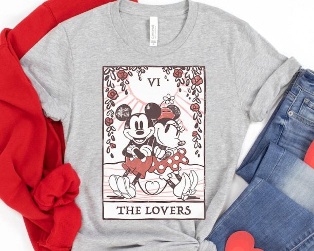 Retro Mickey and Minnie Mouse Tarot Card The Lover Shirt / Disney Valentine's Day T-shirt / Disneyland