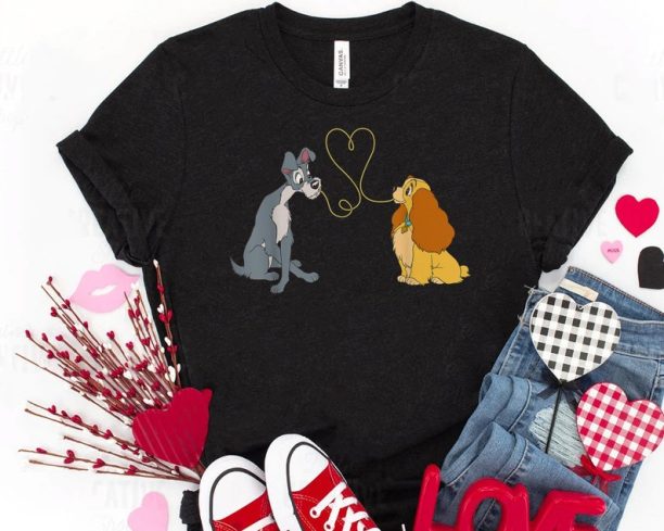 Lady And The Tramp Bella Notte Shirt / Disney Love Heart Tee / Disney Valentine's Day T-shirt