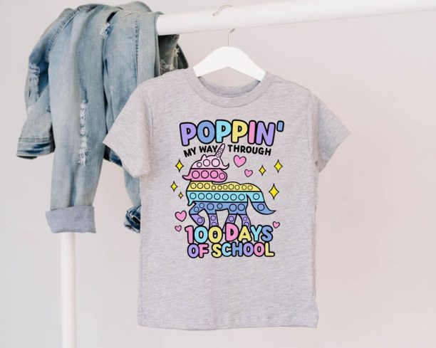 Poppin' My Way Through 100 Days of School Shirt,Teacher's 100th Day Appreciation Gift,Unicorn T-Shirt