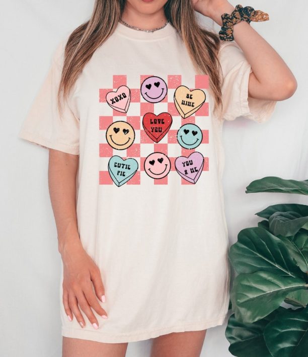 Comfort Colors Valentines Day Shirt, conversation hearts, Retro Valentine,Valentines Shirts For Mom, T Shirt Women, Teacher Valentine Tee,