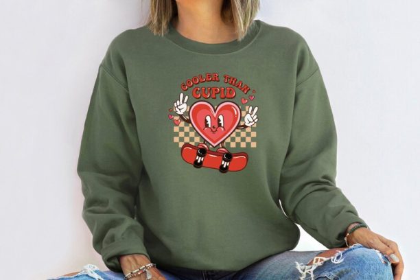 Cooler Than Cupid Sweatshirt, Heart Shirt, Valentine Sweatshirt, Couple Shirt, Retro Valentine, Valentine Gift