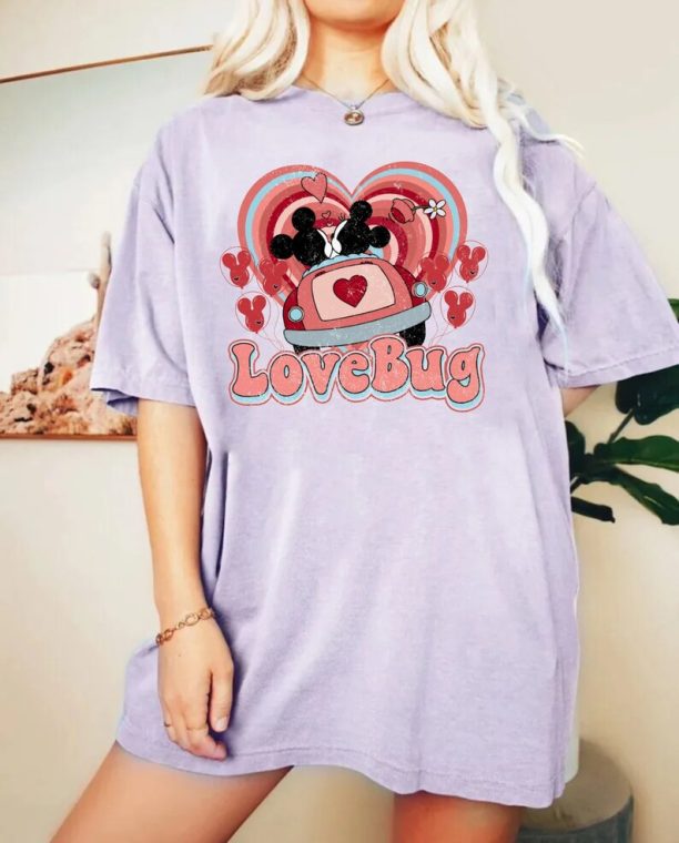 Vintage Mickey Minnie Love Bug Valentine Comfort Colors Shirt, Retro Disney Valentine Shirt, Disney Valentines Day Shirt