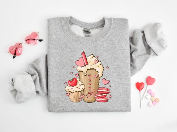 Valentine Coffee Lover Sweatshirt, Strawberry Cupcake, Latte Shirt, Funny Valentines Day Shirt, Valentines Day Sweatshirt, Valentines Shirt