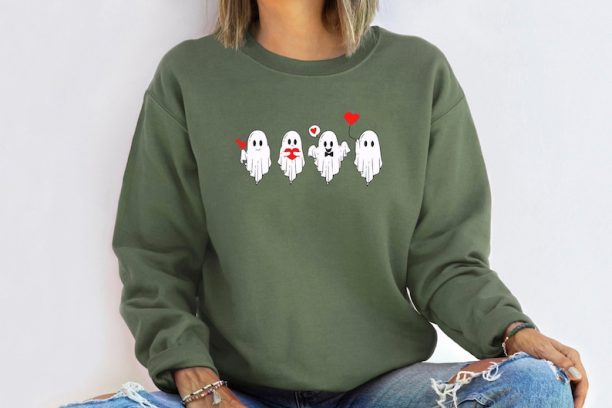 Ghost Sweatshirt, Valentine Sweatshirt, Cute Ghost Shirt, Crewneck Sweatshirt, Funny Sweater, Vintage Valentine, Gift For Valentine