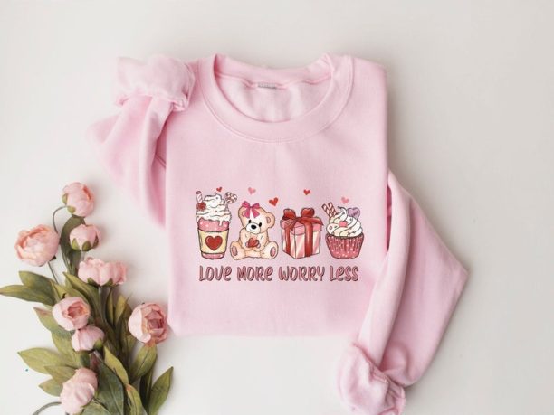 Love More Worry Less Sweatshirt, Coffee Valentine Sweatshirt, Valentine Shirt, Cute Sweatshirt, Funny Sweater