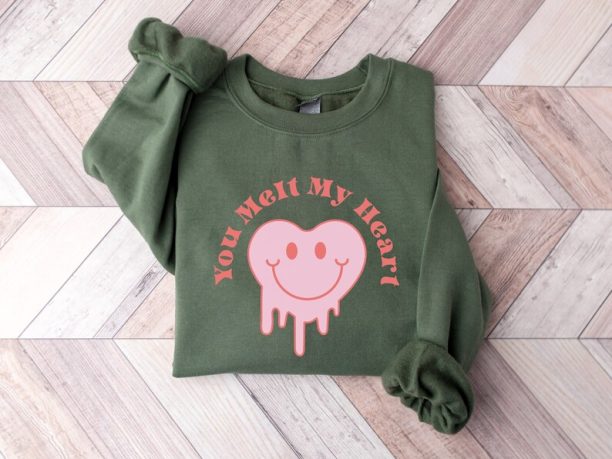 You Melt My Heart Sweatshirt, Smile Heart Sweatshirt, Crewneck Sweater, Couple Shirt, Valentine Sweatshirt, Gift For Girlfriend