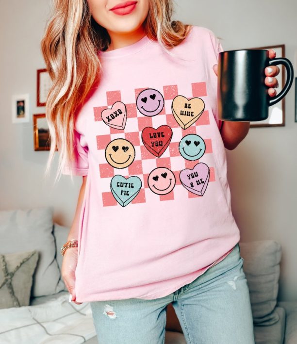 Comfort Colors Valentines Day Shirt, conversation hearts, Retro Valentine,Valentines Shirts For Mom, T Shirt Women, Teacher Valentine Tee,