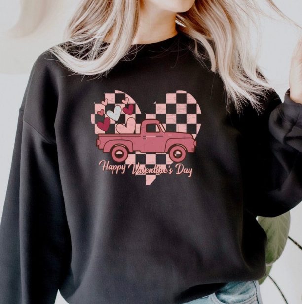 Happy Valentines Day Sweatshirt, Truck Valentine Sweater, Valentine Shirt, Retro Shirt, Gift For Woman