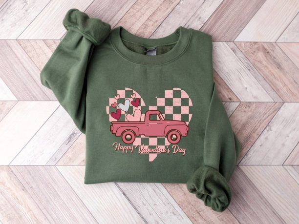 Happy Valentines Day Sweatshirt, Truck Valentine Sweater, Valentine Shirt, Retro Shirt, Gift For Woman