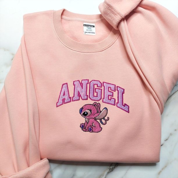 Stitch Angel Couple Sweater, Cartoon Sweatshirts, Embroidered Sweatshirt, Trending Crewneck, Vintage shirt