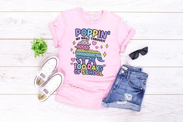 Poppin' My Way Through 100 Days of School Shirt,Teacher's 100th Day Appreciation Gift,Unicorn T-Shirt