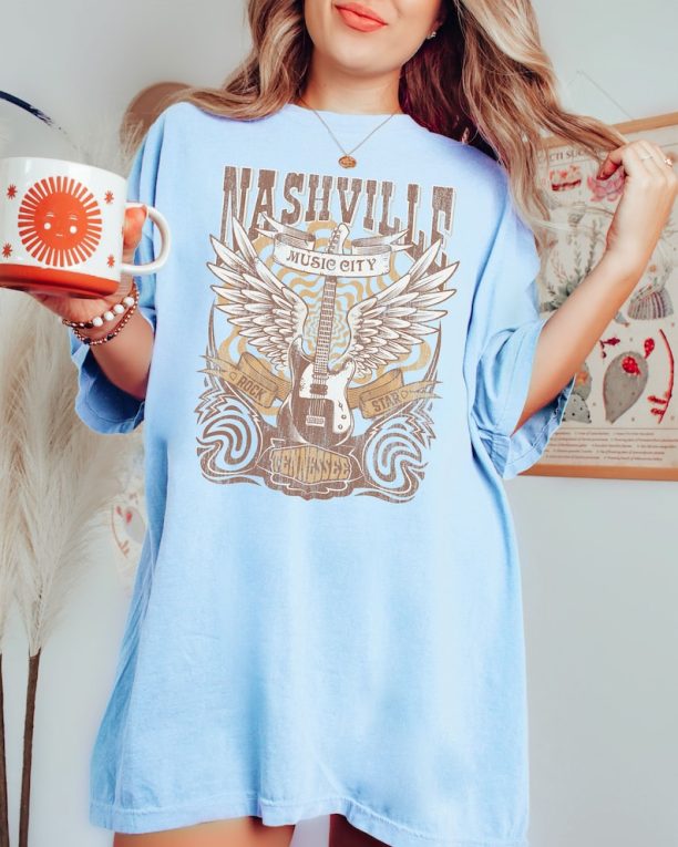 Comfort Colors Nashville Shirt, Country Music Shirt Guitar Tees, Retro Tshirt Tennessee , Garment Dyed