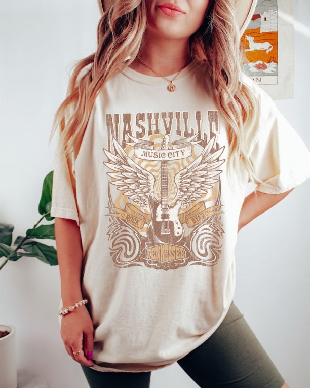 Comfort Colors Nashville Shirt, Country Music Shirt Guitar Tees, Retro Tshirt Tennessee , Garment Dyed