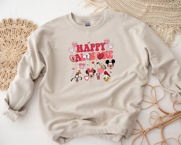 Disney Characters Head Happy Valentine Shirt, Mickey And Friends Happy Valentine's Day Shirt Hoodie Sweatshirt, Cute Disney Valentine Gift