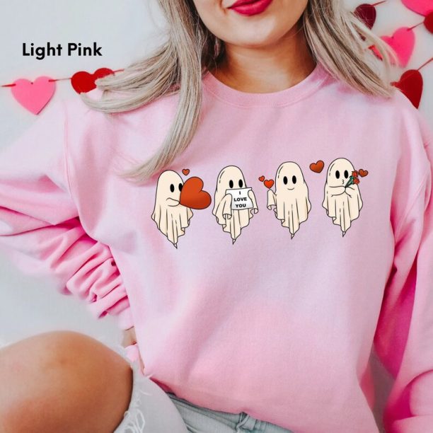 Cute Valentine Ghost Sweatshirt,Funny Valentine's Day Shirt,Cute Ghosts Shirt,Retro Valentines Day Shirt,Valentine gift,Valentines day Shirt