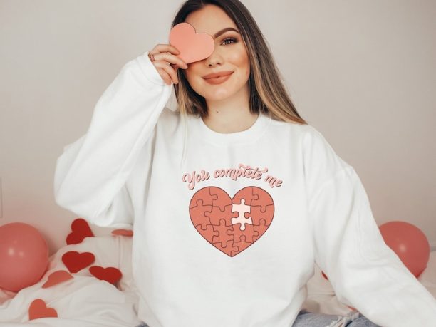 You Complete Me Sweatshirt, Valentines Day Sweatshirt, Valentine Shirt, Retro Sweatshirt, Heart Sweater, Forever Love Shirt, Gift Wife